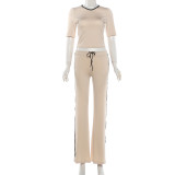 EVE Color Block V Neck Two Piece Pants Set GZJQ-K6S19905A