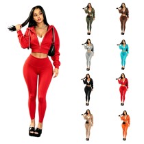 EVE Zipper Hooded Coat Two Piece Pants Set MEM-88730