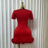 EVE V Neck Short Sleeve Slim Mini Dress GADE-11502