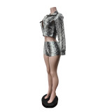 EVE Snake Printed Long Sleeve Two Piece Shorts Set MEM-88731