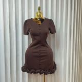 EVE V Neck Short Sleeve Slim Mini Dress GADE-11502