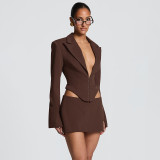 EVE Solid Color Deep V Neck Two Piece Skirts Set GSZM-C26ST425