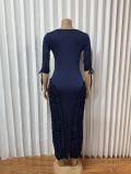 EVE V Neck Ruched 3/4 Sleeve Midi Dress GMYU-11505