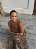 EVE Mesh Leopard Printed V Neck Sling Maxi Dress GMYU-10568