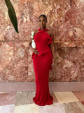 EVE Off Shoulder Halterneck Ruffles Maxi Dress GMYU-11548
