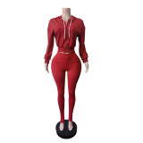 EVE Zipper Hooded Coat Two Piece Pants Set MEM-88730