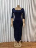 EVE V Neck Ruched 3/4 Sleeve Midi Dress GMYU-11505