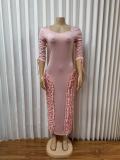 EVE V Neck Ruched 3/4 Sleeve Midi Dress GMYU-11505