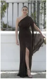EVE Plus Size One Shoulder Mesh Long Sleeve Maxi Dress GRNH-28923