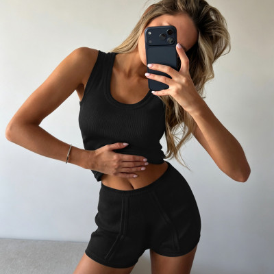 EVE Solid Color Sleeveless Tank Top Sports Short Suit GPKJ-MR52302