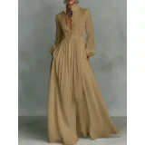 EVE Plus Size Solid Color Long Sleeve Maxi Dress GQLK-1.31