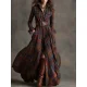 EVE Plaid Printed Long Sleeve Maxi Dress(With Belt) GQLK-5505