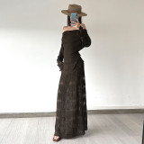 EVE Off Shoulder Long Sleeve Hollow Out Skirt Suit GPKJ-MR52089