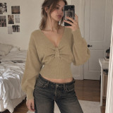 EVE Solid Color Puff Sleeve Sweater Top GPKJ-MR52200