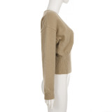 EVE Solid Color Puff Sleeve Sweater Top GPKJ-MR52200