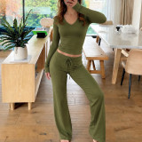 EVE Long Sleeve V Neck Sport Two Piece Pants Set GPKJ-MR52243