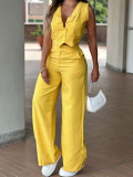 EVE Solid Color Sleeveless Two Piece Pants Set MIL-L343