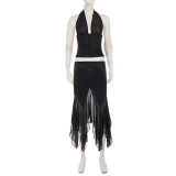 EVE Halterneck Backless Mesh Two Piece Skirt Set GPKJ-MR50066