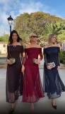 EVE Plus Size One Shoulder Mesh Long Sleeve Maxi Dress GRNH-28923