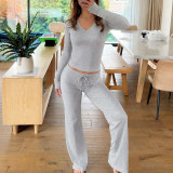 EVE Long Sleeve V Neck Sport Two Piece Pants Set GPKJ-MR52243