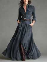 EVE Retro Long Sleeve Lapel Maxi Dress(Without Belt) GRNH-28883