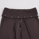 EVE Rivet Solid Color Knits Flare Pants GPKJ-MR52452