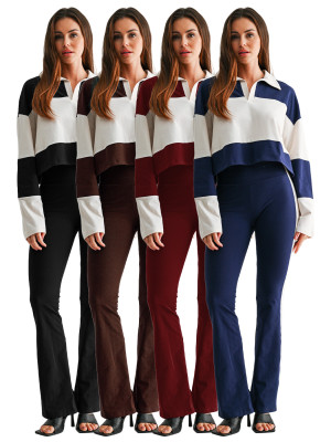 EVE Contrast Color Patchwork Long Sleeve Pant Suit CH-26055