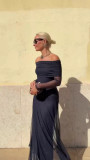 EVE Plus Size One Shoulder Mesh Long Sleeve Maxi Dress GRNH-28923