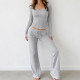 EVE Long Sleeve V Neck Sport Two Piece Pants Set GPKJ-MR52243