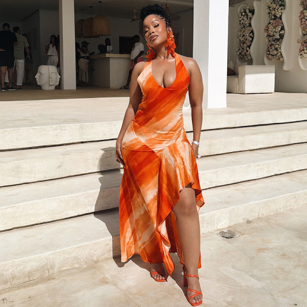 EVE Halterneck Printed Backless Irregular Dress GJYO-JD305975