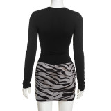 EVE Zebra Stripe Long Sleeve Mini Dress GDSF-J26DS458