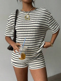 EVE Stripe Long Sleeve Two Piece Short Set YWXS-K26L2604