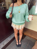 EVE Lace Patchwork Slash Shoulder Knits Top YWXS-K26L3112