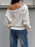 EVE Lace Patchwork Slash Shoulder Knits Top YWXS-K26L3112