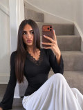 EVE Long Sleeve Lace V Neck T Shirt YWXS-K26L3039