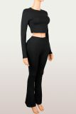EVE Solid Color Long Sleeve Top Pants Suit YWXS-K26L2141