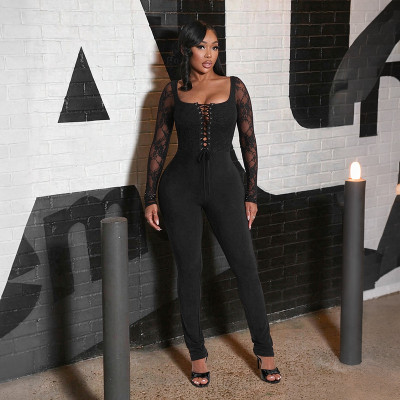 EVE Lace Long Sleeve Square Neck Jumpsuit GDSF-J26JP476