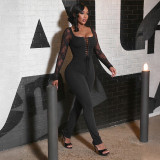EVE Lace Long Sleeve Square Neck Jumpsuit GDSF-J26JP476