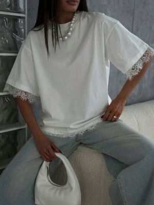 EVE Lace Edge Short Sleeve T Shirt GXIY-K26L2688