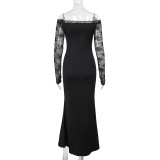 EVE Long Sleeve Lace Patchwork Maxi Dress FL-YL24526MHO