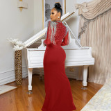 EVE Mesh Hot Drill Long Sleeve Split Maxi Dress CYA-901548