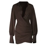 EVE Deep V Neck Ruched Shirt Dress FL-JY25334MHO