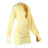 EVE Deep V Neck Ruched Shirt Dress FL-JY25334MHO