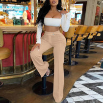 EVE Solid Color High Waist Casual Pants GHYX-H042