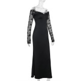 EVE Long Sleeve Lace Patchwork Maxi Dress FL-YL24526MHO