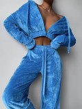 EVE Golden Velour Long Sleeve Two Piece Pants Set GHYX-Y2215