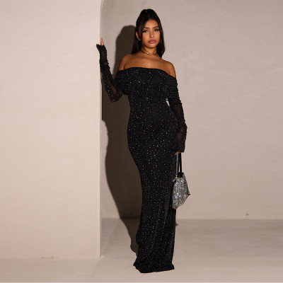 EVE Off Shoulder Long Sleeve Sequin Maxi Dress FL-YL24460MHO