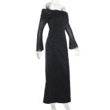 EVE Off Shoulder Long Sleeve Sequin Maxi Dress FL-YL24460MHO