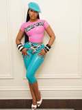 EVE Letter Printed PU Leather Two Piece Pants Set GNJF-NJ1987