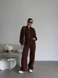 EVE Long Sleeve Zipper Coat Two Piece Pants Set YMZY-56167